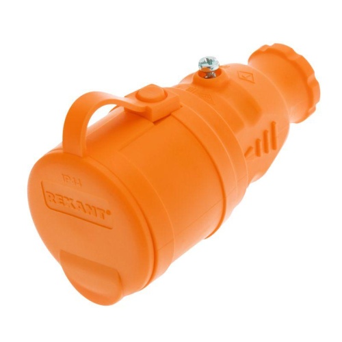 Розетка переносная влагозащищенная с крышкой с заземл. 16А IP44 каучук оранж. | код 111-123 | Rexant