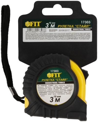 Рулетка Профи, прорезиненный корпус ''Стайл'' 3 м x 16 мм | код 17303 | FIT фото 3