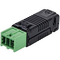 Вилочный разъем на кабель диам. 5,5 - 6,5 мм, 2 полюса, пружинная фиксация, KNX, номинальное напряжение: 50V, номинальный ток: 3A, цвет контактной вставки: зеленый, цвет корпуса: черный, серия gesis BST14i2 | код 93.422.0553.1 | Wieland Сер