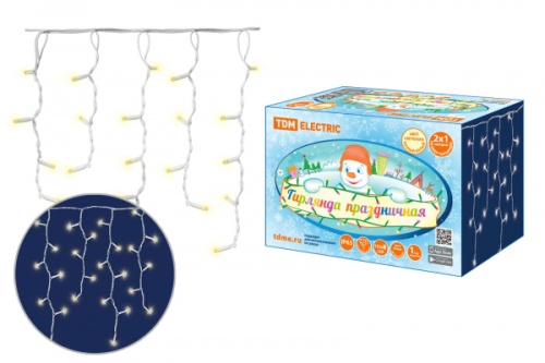 Гирлянда светодиодная Бахрома 2х1м, 152LED, 3000К, бел. шнур, посл. подкл, IP65, 250 В, TDM | код SQ0361-0044 | TDM