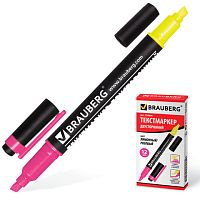 Текстмаркер BRAUBERG двусторонний, ЛИМОННЫЙ/РОЗОВЫЙ, скошенный наконечник, 1-4 мм, 150840 | код 150840 | BRAUBERG