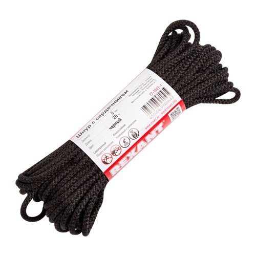 Шнур с сердечником 5 мм 20 м черный REXANT | код 77-1521-1 | REXANT