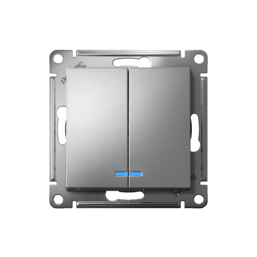 ATLASDESIGN 2-клавишный ВЫКЛЮЧАТЕЛЬ с подсветкой ,сх.5а, 10АХ, быстрозажимные клеммы,СТАЛЬ | код ATN000953S | Systeme Electric