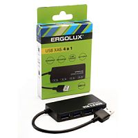 ERGOLUX ELX-SLP01-C02 (Разветвитель USB-4USB, 2А, Черный, Коробка) | код 15109 | ERGOLUX