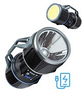 Фонарь-прожектор аккумуляторный ручной 10Вт LED+12Вт COB LED+красн. Li-ion 18650 8000мА.ч Power-bank корпус ABS-пластик индикатор уровня заряда USB-шнур type C гнездо для штатива | код KOC901Lit | КОСМОС