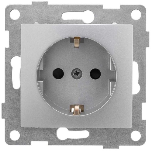 Розетка 1-м СП Bravo 16А 250В с заземл. защ. шторки механизм серебр. | код С10Р4-004 | GUSI Розетка 1-м СП Bravo 16А 250В с заземл. защ. шторки механизм серебр. | код С10Р4-004 | GUSI