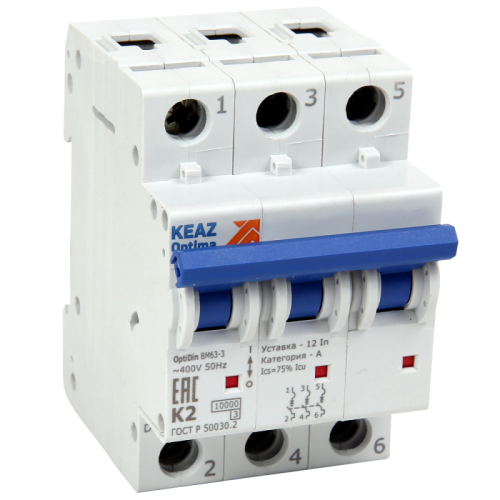 Автоматический выключатель модульный OptiDin BM63-3L50-10-УХЛ3 (ВМ63) (1шт.) КЭАЗ | код 262815 | КЭАЗ Автоматический выключатель модульный OptiDin BM63-3L50-10-УХЛ3 (ВМ63) (1шт.) КЭАЗ | код 262815 | КЭАЗ