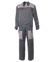 Костюм мужской ФАВОРИТ-2 куртка, полукомбинезон, цвет тёмно-серый с серым и красным, р-р 56-58 112-116/182-188 | код 114714 | Эталон-Спецодежда