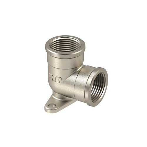 Угольник с креплением латунь внутр./внутр. резьба 1/2дюймх90град. никель (инд. упак.) | код 34930 | RTP