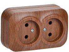 Розетка двухместная для открытой установки РС22-2-ХД без заземления 10А GLORY дуб | код ERH20-K24-10 | IEK
