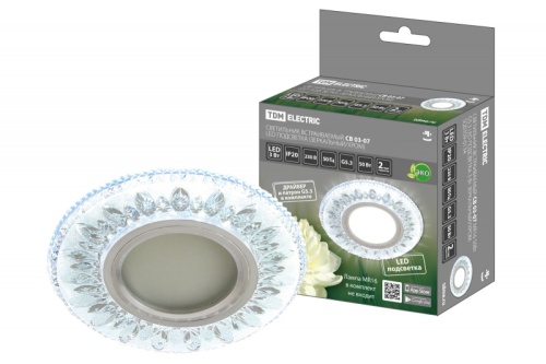 Светильник встраиваемый СВ 03-07 MR16 50Вт G5.3 LED подсветка 3 Вт зеркальный/хром TDM | код SQ0359-0134 | TDM