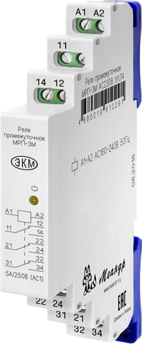 Реле промежуточное на ДИН - рейку МРП-3М ACDC24В УХЛ4, 3 переключающих группы контактов, максимальный коммутируемый ток 5 А, сверх тонкий корпус 13 мм (1 шт.) МЕАНДР | код 4680019910314 | МЕАНДР