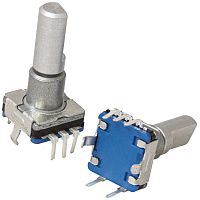 Энкодер инкрементальный двухканальный с переключателем RUICHI EC11E, 5 В, разрешение 30/15, длина вала 20 мм от корпуса, металл | код 113286 | Ruichi