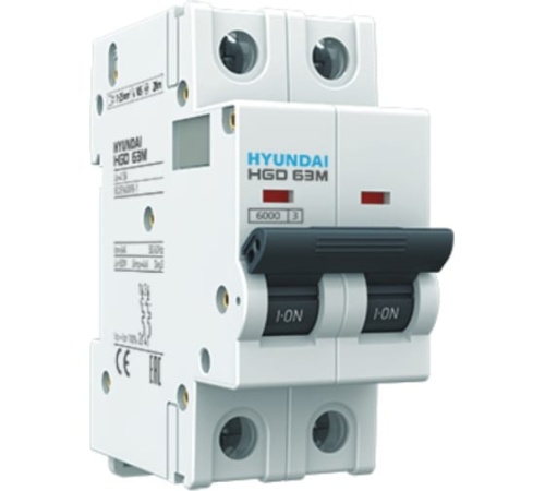 Автоматический выключатель HGD63U 2PMBS0000C 00002 2 полюса, 2А, ток к.з. 15kA, хар-ка B (STANDARD) | код 13.04.001265 | HYUNDAI Автоматический выключатель HGD63U 2PMBS0000C 00002 2 полюса, 2А, ток к.з. 15kA, хар-ка B (STANDARD) | код 13.04.001265 | HYUNDAI