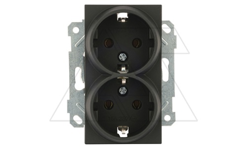 Rita - Розетка двойная 2x2P+E, черный мат | код 2200-202-0284 | Mutlusan