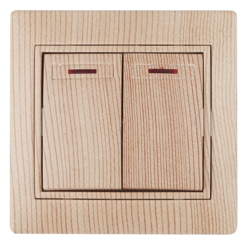Выключатель двойной с подсветкой, 10А-250В, СУ, Plano, сосна,1-105-11 | код Б0030049 | ЭРА
