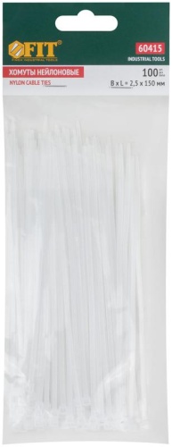 Хомут для проводов 150х2.5мм нейлон. бел. (уп.100шт) FIT 60415 фото 3
