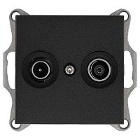 Розетка TV+FM9.5 мм проходная с накладкой, цвет Антрацит | код G6205B | Jasmart