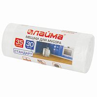 Мешки для мусора 35 л белые в рулоне 30 шт., ПНД 6 мкм, 48х55 см, LAIMA, 605538 | код 605538 | LAIMA