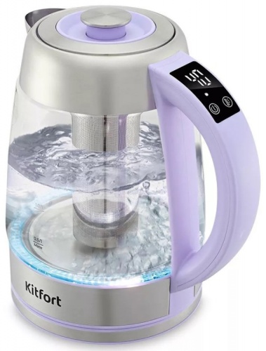 Чайник электрический Kitfort КТ-6624 1.7л. 2200Вт лавандовый/нержавеющая сталь корпус: стекло/металл/пластик | код 1991960 | KITFORT