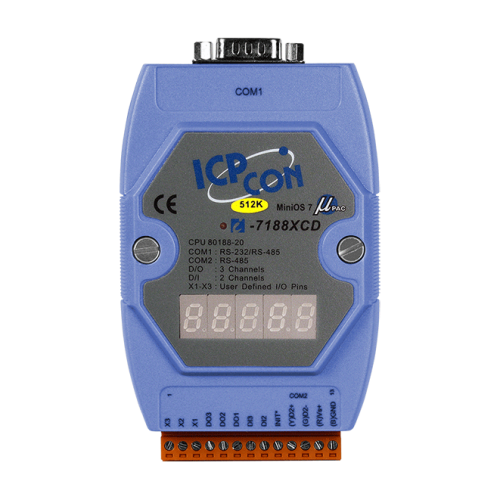 I-7188XCD/512/RTC CR Embedded Controller with seven segment Display, developing tool kit, With 512k flash,128 | код 00-01172284 | ICP DAS