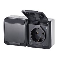 HERMES - Розетка 2x2P+E, 16A/250V, с крышкой, IP44, антрацит | код 0325-07 | Elektro-plast Nasielsk