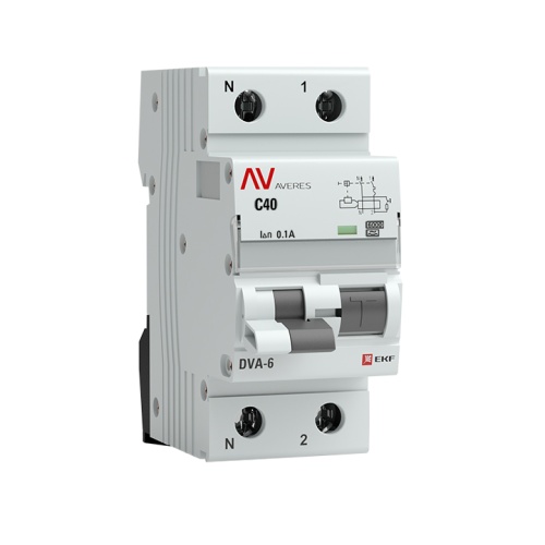 Дифференциальный автомат DVA-6 1P+N 40А (C) 100мА (A) 6кА AVERES | код rcbo6-1pn-40C-100-a-av | EKF