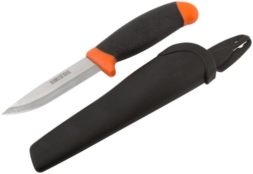 Нож строительный, нерж.сталь, прорезиненная желто-черная ручка | код 10615 | FIT