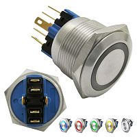 Кнопка антивандальная с подсветкой RUICHI GQ22-11E/B on-(off)+off-(on), М22, IP65, никелированная латунь | код 77935 | Ruichi