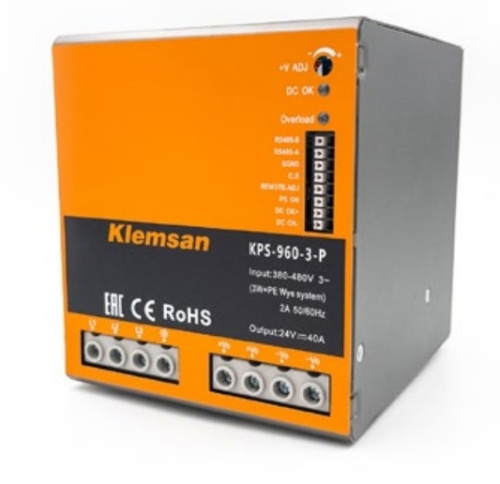 Источник питания трехфазный, KPS-960-3-P, 3 Ph 24V 40A P | код 0.0.0.6.18060 | KLEMSAN Источник питания трехфазный, KPS-960-3-P, 3 Ph 24V 40A P | код 0.0.0.6.18060 | KLEMSAN