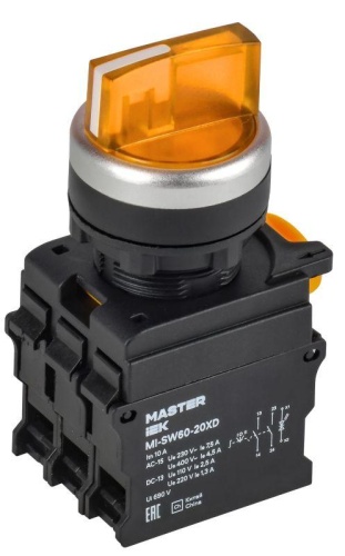 Переключатель с подсветкой на 3 положения 2NO жёлтый MASTER IEK | код MI-SW60-20XD-4-14-3-K05 | IEK