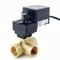 Кран шаровый трехходовой DN15, резьба G1/2 с электроприводом 2Нм, 220В, управление открыто/закрыто | код HK315-02DF/230V | Techno