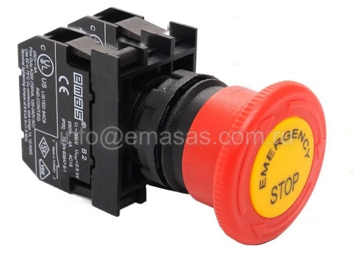 B102E-E Кнопка аварийная Грибок 40мм с фикс. и возвратом поворотом (1НО+1НЗ) | код B102EE | EMAS B102E-E Кнопка аварийная Грибок 40мм с фикс. и возвратом поворотом (1НО+1НЗ) | код B102EE | EMAS