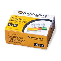 Зажимы-бульдоги для бумаг BRAUBERG, КОМПЛЕКТ 10 шт., 25 мм, на 60 листов, картонная коробка, 223512 | код 223512 | BRAUBERG