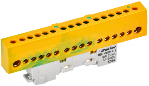 TEKFOR Шина PE земля изолированная на универсальном держателе 8х12-16-ЖЗ IEK | код TF-NN20-16-KL-K52 | IEK TEKFOR Шина PE земля изолированная на универсальном держателе 8х12-16-ЖЗ IEK | код TF-NN20-16-KL-K52 | IEK