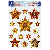 Украшение для окон и стекла ЗОЛОТАЯ СКАЗКА Красно-золотые снежинки 3 , 30х38 см, ПВХ | код 591209 | ЗОЛОТАЯ СКАЗКА
