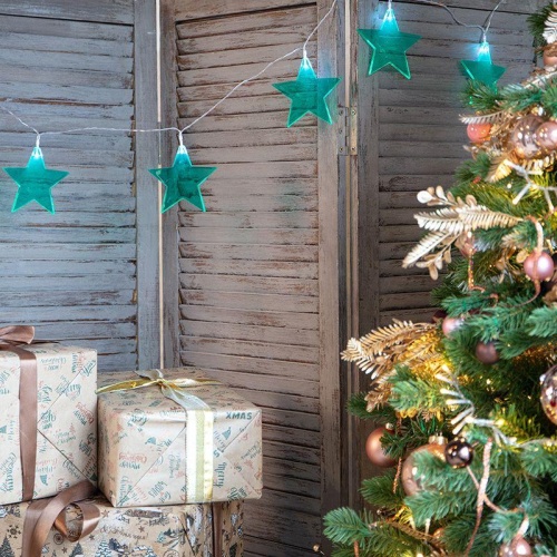 Гирлянда светодиодная "Звездопад" 2.25м 10LED бирюз. бел. провод черн. 2хAA (батарейки не в комплекте) | код 304-004 | Neon-Night