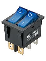 KCD3-221N 250В AC/DC, 1P, 15А, (6с), ON-OFF, черный корпус, две синие клавиши, LED TDM | код SQ0746-0158 | TDM