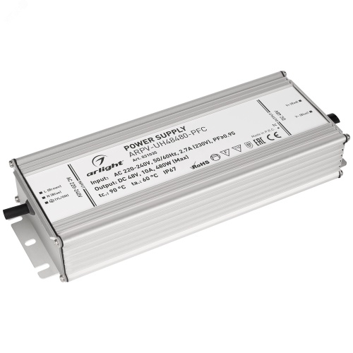 Блок питания ARPV-UH48480-PFC (48V, 10A, 480W) (, IP67 Металл, 7 лет) | код 31035 | Arlight
