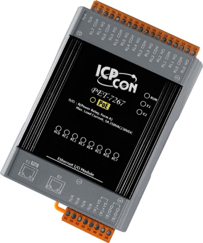 PET-7267 CR PoE Ethernet I/O Module with 2-port Ethernet Switch, with 8-ch Relay (RoHS) | код 00-06100913 | ICP DAS