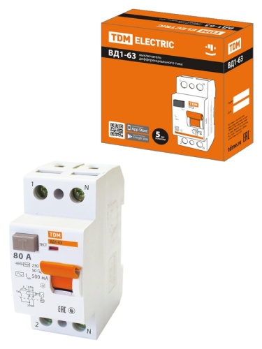 УЗО ВД1-63 2Р 80А 500мА TDM | код SQ0203-0096 | TDM УЗО ВД1-63 2Р 80А 500мА TDM | код SQ0203-0096 | TDM