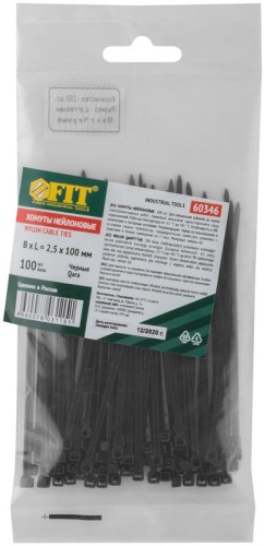Хомуты нейлоновые для проводов, черные 100 шт., 2,5х100 мм | код 60346 | FIT фото 3