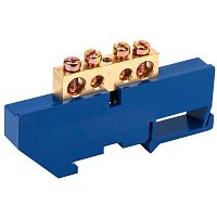 Шина N нулевая с синим изолятором на DIN-рейку 8x12 мм стойка бол. 4 группы REXANT | код 11-2345 | REXANT