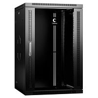 Cabeus SH-05F-18U60/45-BK Шкаф телекоммуникационный настенный 19 18U 600x450x901mm (ШхГхВ) дверь стекло, цвет черный (RAL 9004) | код 8595c | Cabeus