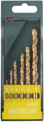 Набор сверл HSS по металлу титановое покрытие 6шт ( 2-3-4-5-6-8мм) FIT 34213 фото 3