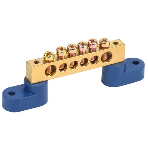 Шина N нулевая 8х12 мм на двух угловых синих изоляторах 6 групп REXANT | код 11-2332 | REXANT Шина N нулевая 8х12 мм на двух угловых синих изоляторах 6 групп REXANT | код 11-2332 | REXANT