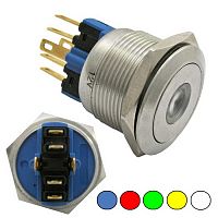 Кнопка антивандальная с подсветкой RUICHI GQ22-11D/Y on-(off)+off-(on), М22, IP65, никелированная латунь | код 77933 | Ruichi