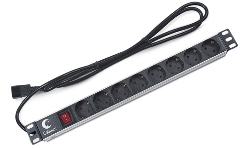 Cabeus PDU-8P-2IEC Блок евророзеток для 19 шкафов, горизонтальный, 8 розеток, 10 A, выключатель, алюминиевый корпус, шнур 2 м, вилка IEC 320 C14 | код 7070c | Cabeus