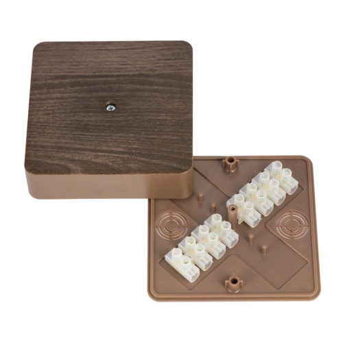 Коробка разветвительная КМР-030-032кг (100х100х28) с клеммником тёмное дерево PROxima | код plc-kmr-030-032kg-t | EKF Коробка разветвительная КМР-030-032кг (100х100х28) с клеммником тёмное дерево PROxima | код plc-kmr-030-032kg-t | EKF