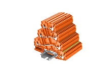 TPFS2.5-2-OG Клемма TP 4-уровневая, угловая, с заземл., Push-in, сеч.2.5мм2, оранж., шт | код TPFS2.5-2-OG | SUPU